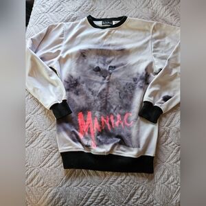 My Beloved White and Black Crewneck Sweater with Abstract Graphic